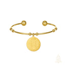 Catholic Town Stainless Steel Religious Cuff Bangle Ball Ends Bracelet with Saint Benedict medal ( Gold & Silver color available )
