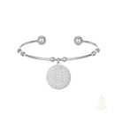 Catholic Town Stainless Steel Religious Cuff Bangle Ball Ends Bracelet with Saint Benedict medal ( Gold & Silver color available )