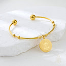 Catholic Town Stainless Steel Religious Cuff Bangle Ball Ends Bracelet with Saint Benedict medal ( Gold & Silver color available )