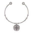 Catholic Town Stainless Steel Religious Cuff Bangle Ball Ends Bracelet with Saint Benedict medal ( Gold & Silver color available )