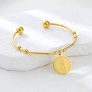 Catholic Town Stainless Steel Religious Cuff Bangle Ball Ends Bracelet with Our Lady of Charity "Virgen de la Caridad del Cobre" medal ( Gold & Silver color available )