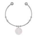 Catholic Town Stainless Steel Religious Cuff Bangle Ball Ends Bracelet with Our Lady of Charity "Virgen de la Caridad del Cobre" medal ( Gold & Silver color available )