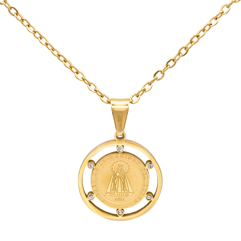 Catholic Town stainless steel Virgen de la Caridad del Cobre medal with chain ( CTSSPCMST18-G )
