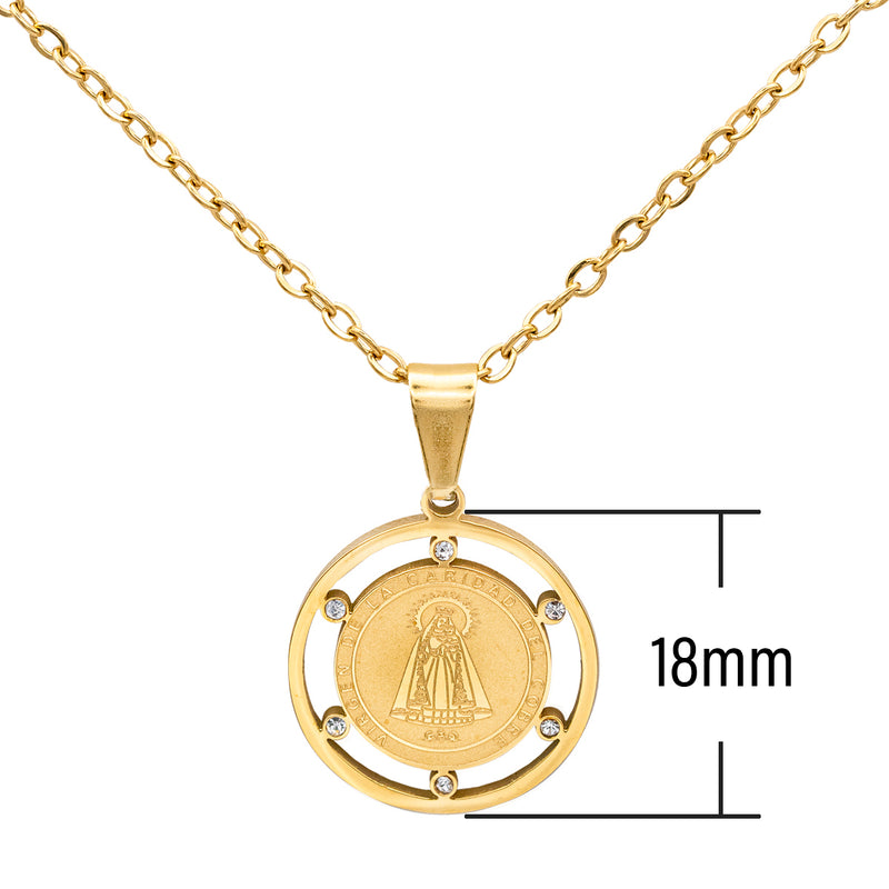 Catholic Town stainless steel Virgen de la Caridad del Cobre medal with chain ( CTSSPCMST18-G )