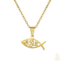 Catholic Town Jesus Fish Stainless Steel Necklace – Christian Catholic Pendant in Gold or Silver