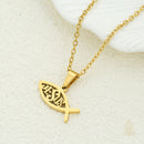 Catholic Town Jesus Fish Stainless Steel Necklace – Christian Catholic Pendant in Gold or Silver