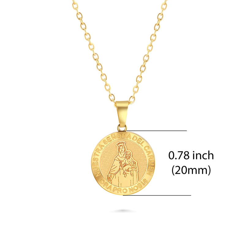 Catholic Town Nuestra Señora del Carmen religious medal with chain ( Available in Gold and Silver colors )