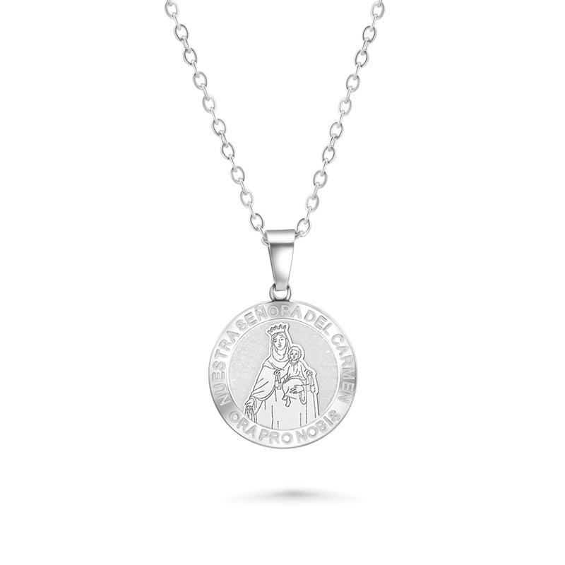 Catholic Town Nuestra Señora del Carmen religious medal with chain ( Available in Gold and Silver colors )