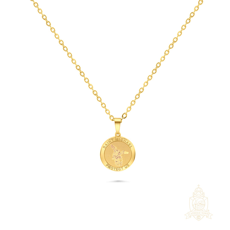 Catholic Town Saint Michael the Archangel Religious Medal with Chain – Available in Gold and Silver