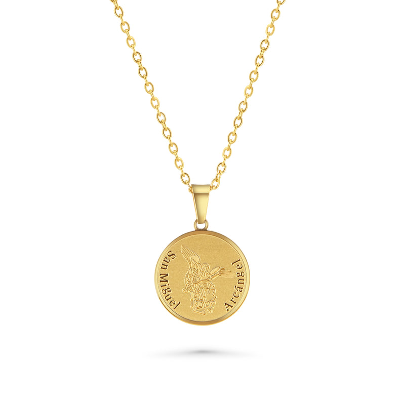 Catholic Town San Miguel Arcángel religious medal with chain ( Available in Gold and Silver colors )