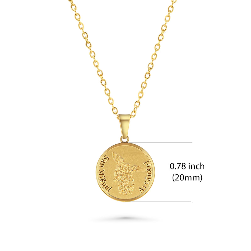 Catholic Town San Miguel Arcángel religious medal with chain ( Available in Gold and Silver colors )