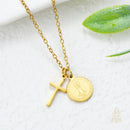 Catholic Town Virgen de la Caridad del Cobre Necklace with Cross – Catholic Stainless Steel Pendant Necklace for Women – Gold & Silver