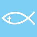 Catholic Town Cross Fish Christian Vinyl Decal Sticker Cars Trucks Vans Walls Laptops ( CTSTKFC-WHT )