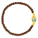 Catholic Town elastic Bracelet with Virgen de la Caridad del Cobre medal and 4mm beads ( Available colors: Blue, Brown, Clear, Red, White, Yellow, Pearl White )