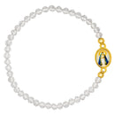 Catholic Town elastic Bracelet with Virgen de la Caridad del Cobre medal and 4mm beads ( Available colors: Blue, Brown, Clear, Red, White, Yellow, Pearl White )