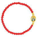Catholic Town elastic Bracelet with Virgen de la Caridad del Cobre medal and 4mm beads ( Available colors: Blue, Brown, Clear, Red, White, Yellow, Pearl White )