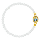 Catholic Town elastic Bracelet with Virgen de la Caridad del Cobre medal and 4mm beads ( Available colors: Blue, Brown, Clear, Red, White, Yellow, Pearl White )