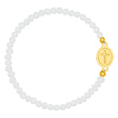 Catholic Town elastic Bracelet with Virgen de la Caridad del Cobre medal and 4mm beads ( Available colors: Blue, Brown, Clear, Red, White, Yellow, Pearl White )