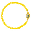 Catholic Town elastic Bracelet with Virgen de la Caridad del Cobre medal and 4mm beads ( Available colors: Blue, Brown, Clear, Red, White, Yellow, Pearl White )