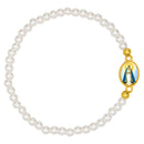 Catholic Town elastic Bracelet with Virgen de la Caridad del Cobre medal and 4mm beads ( Available colors: Blue, Brown, Clear, Red, White, Yellow, Pearl White )