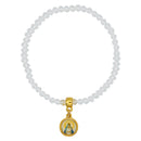 Catholic Town elastic Bracelet with Virgen de la Caridad del Cobre and Sagrado Corazón de Jesus medal with 4mm beads ( Available colors: Blue, Clear, Red, White, Yellow, Pearl White )