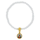 Catholic Town elastic Bracelet with Virgen de la Caridad del Cobre and Sagrado Corazón de Jesus medal with 4mm beads ( Available colors: Blue, Clear, Red, White, Yellow, Pearl White )