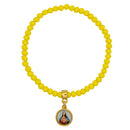 Catholic Town elastic Bracelet with Virgen de la Caridad del Cobre and Sagrado Corazón de Jesus medal with 4mm beads ( Available colors: Blue, Clear, Red, White, Yellow, Pearl White )