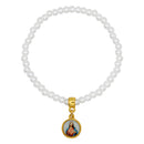 Catholic Town elastic Bracelet with Virgen de la Caridad del Cobre and Sagrado Corazón de Jesus medal with 4mm beads ( Available colors: Blue, Clear, Red, White, Yellow, Pearl White )