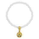 Catholic Town elastic Bracelet with Virgen de la Caridad del Cobre and Sagrado Corazón de Jesus medal with 4mm beads ( Available colors: Blue, Clear, Red, White, Yellow, Pearl White )