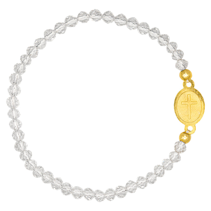 Catholic Town elastic Bracelet with Saint Jude Thaddaeus medal and 4mm beads ( Available colors: Clear, Green, Pearl White )