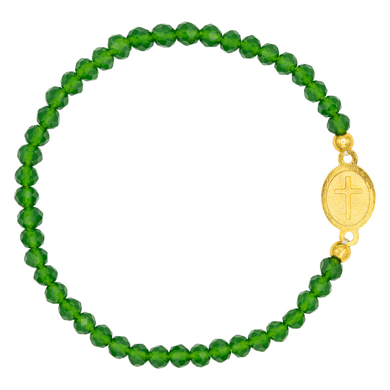 Catholic Town elastic Bracelet with Saint Jude Thaddaeus medal and 4mm beads ( Available colors: Clear, Green, Pearl White )
