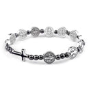 Catholic Town St Benedict stretch rosary bracelet with Hematite 6mm beads & cross ( CTBSBB-BLK )