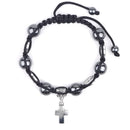 Catholic Town St Benedict adjustable cord bracelet with 10mm Hematite beads and cross ( CTBSBB10-BLK )