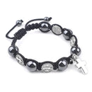 Catholic Town St Benedict adjustable cord bracelet with 10mm Hematite beads and cross ( CTBSBB10-BLK )