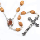 Catholic Town Olive Wood Catholic Rosary with Terra Jerusalem Medal and Silver Crucifix (ROSJHSM-IVR)
