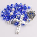 Catholic Town Virgin Mary centerpiece medal rosary with 6*8mm Blue Crystal Beads ( CTRMM68CB-BLU )