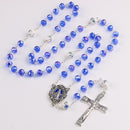 Catholic Town Virgin Mary centerpiece medal rosary with 6*8mm Blue Crystal Beads ( CTRMM68CB-BLU )