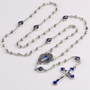 Catholic Town Virgin Mary centerpiece medal rosary with 4mm Rose Shaped Metal Beads Chain Necklace rosary ( CTRMM4MB-S )