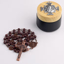 Catholic Town 6mm Coffee Glass Beads St.Benedict Chain Rosary with antique Copper Centerpiece and Crucifix Pendant Pack in Gift Glass Bottle ( CTRSBANT-BRN )