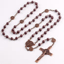 Catholic Town 6mm Coffee Glass Beads St.Benedict Chain Rosary with antique Copper Centerpiece and Crucifix Pendant Pack in Gift Glass Bottle ( CTRSBANT-BRN )