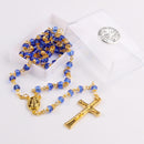 Catholic Town Necklace Rosary 4*6mm Faceted Blue Glass beads, Gold Catholic Rosary Prayer Necklace with Fatima Center Piece and Crucifix (CTRF46GB-BLUG)
