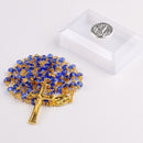 Catholic Town Necklace Rosary 4*6mm Faceted Blue Glass beads, Gold Catholic Rosary Prayer Necklace with Fatima Center Piece and Crucifix (CTRF46GB-BLUG)