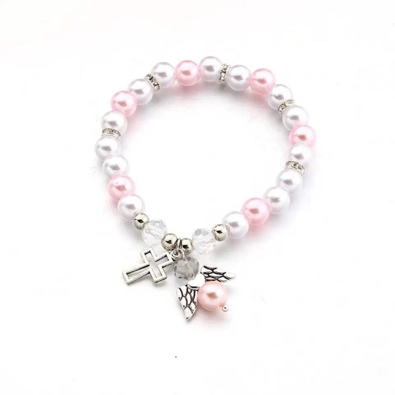 Catholic Town elastic Bracelet with angel wing and cross ( available in gold and silver colors )