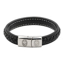 Catholic Town religious leather Bracelet with Stainless Steel Virgen de la Caridad del Cobre Clasp ( LSSBC-BLKS )