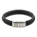 Catholic Town Men's leather Bracelet with Stainless Steel Saint Benedict Clasp ( LSSBSB-BLKS )