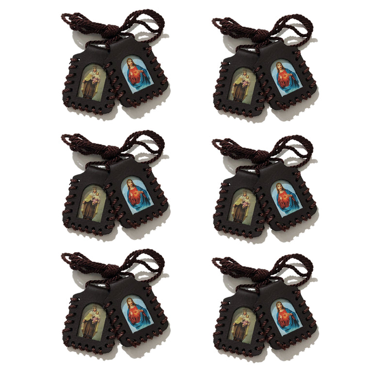 Catholic Town Sacred Heart of Jesus, Our Lady of Mount Carmel Leather Scapular (LSWCARD-BRN)