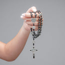 Catholic Town Saint Benedict centerpiece cord rosary with 8mm Hematite beads (ROSHESB-BLK)
