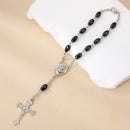 Catholic Town Hematite Car Rosary with Jerusalem Holy Soil & Virgin Mary Medal ( ROSJHHSM-BLK )