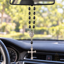 Catholic Town Hematite Car Rosary with Jerusalem Holy Soil & Virgin Mary Medal ( ROSJHHSM-BLK )