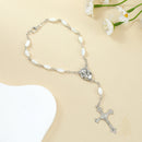 Catholic Town Mother of Pearl Car Rosary with Jerusalem Holy Soil & Crucifix ( ROSJHHSM-WHT )